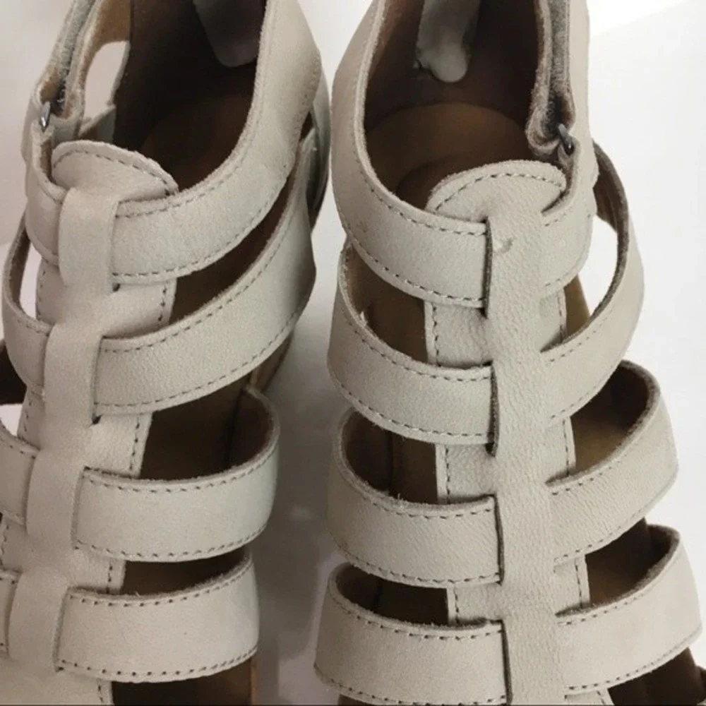 Rockport Womens Size 10 Briah Taupe Leather‎ Gladiator Wedges Sandals Shoes